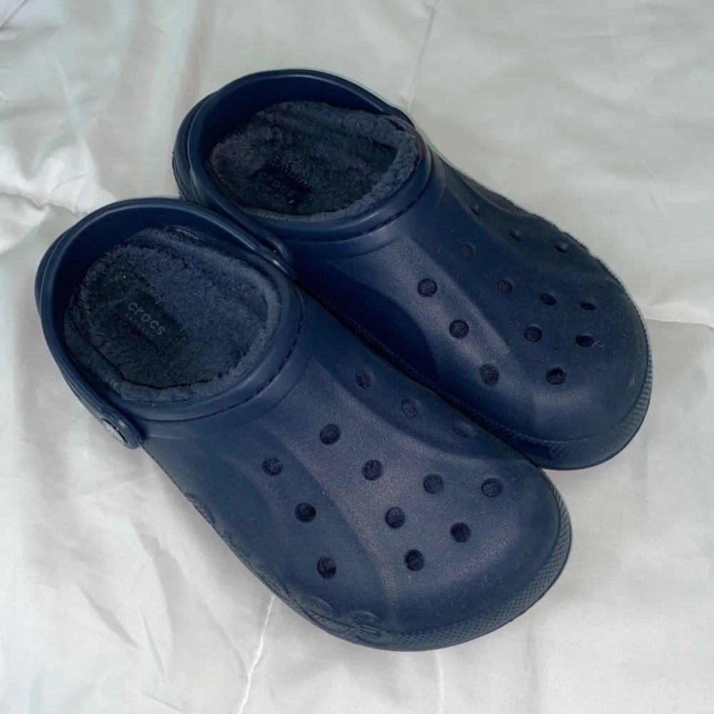 Blue Fuzzy Crocs